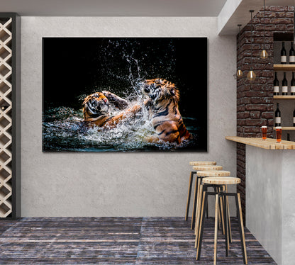 WILD CAT Two Tigers Fighting In Water Animals Canvas Print Artesty   