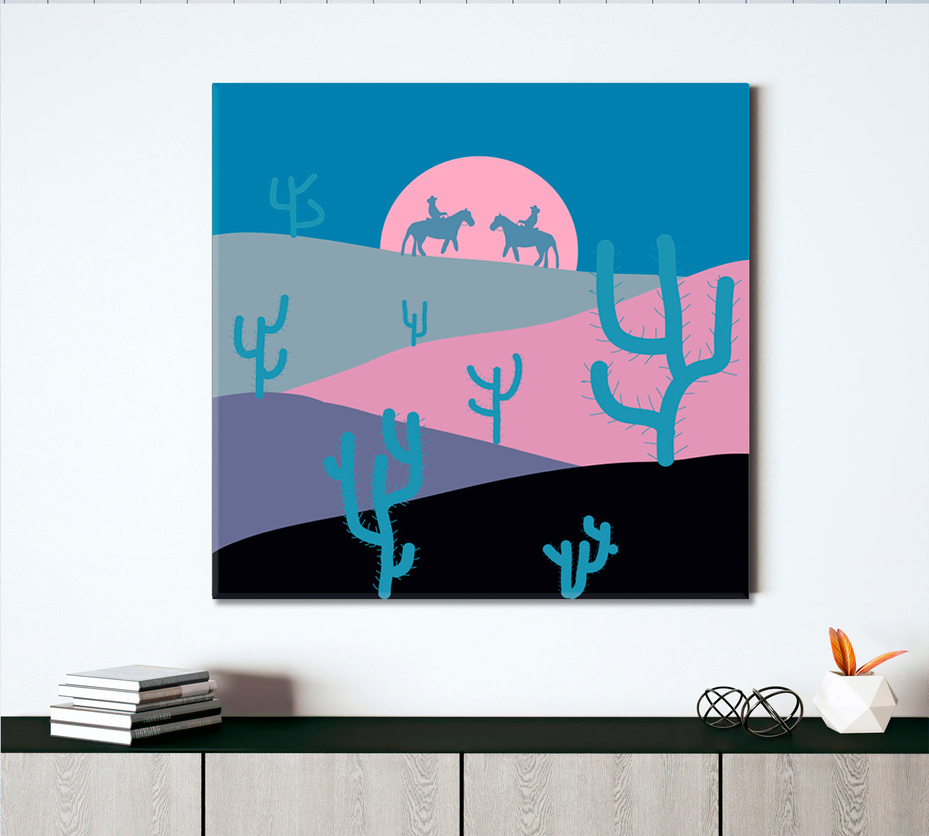 Wild Cacti in Deserts Blue Pink Purple Black Sand Floral & Botanical Split Art Artesty   