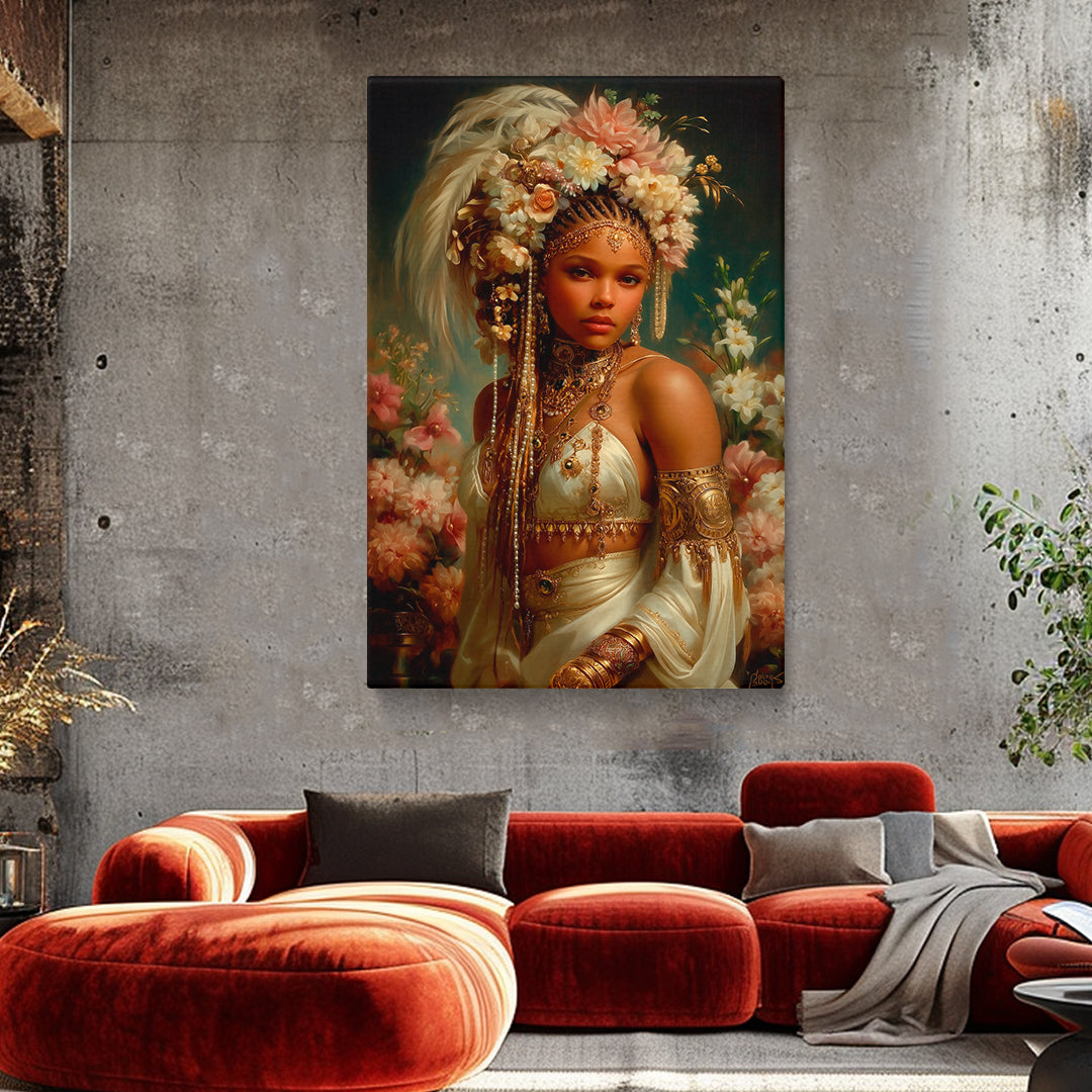 African Goddess with Floral Crown Canvas Prints Artesty