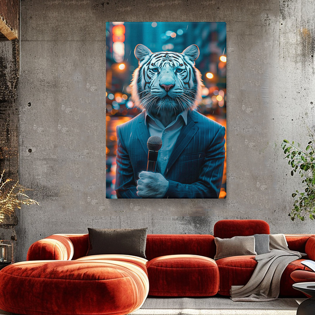White Tiger News Reporter Canvas Prints Artesty 1 Panel 16"x24"