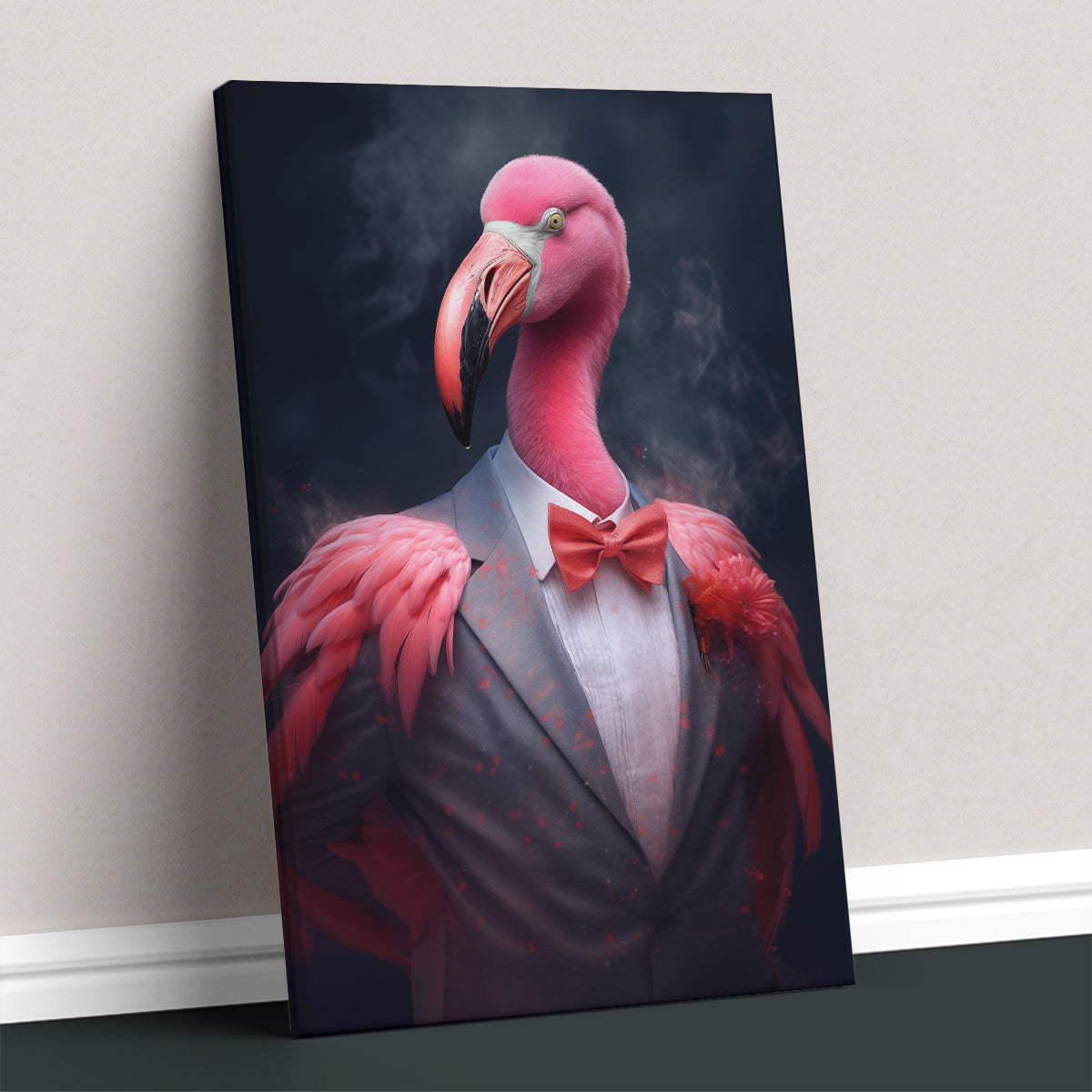 Elegant Flamingo in Gray Suit Canvas Prints Artesty 1 Panel 16"x24"
