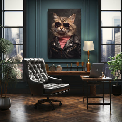 Cool Cat in Leather Jacket Canvas Prints Artesty