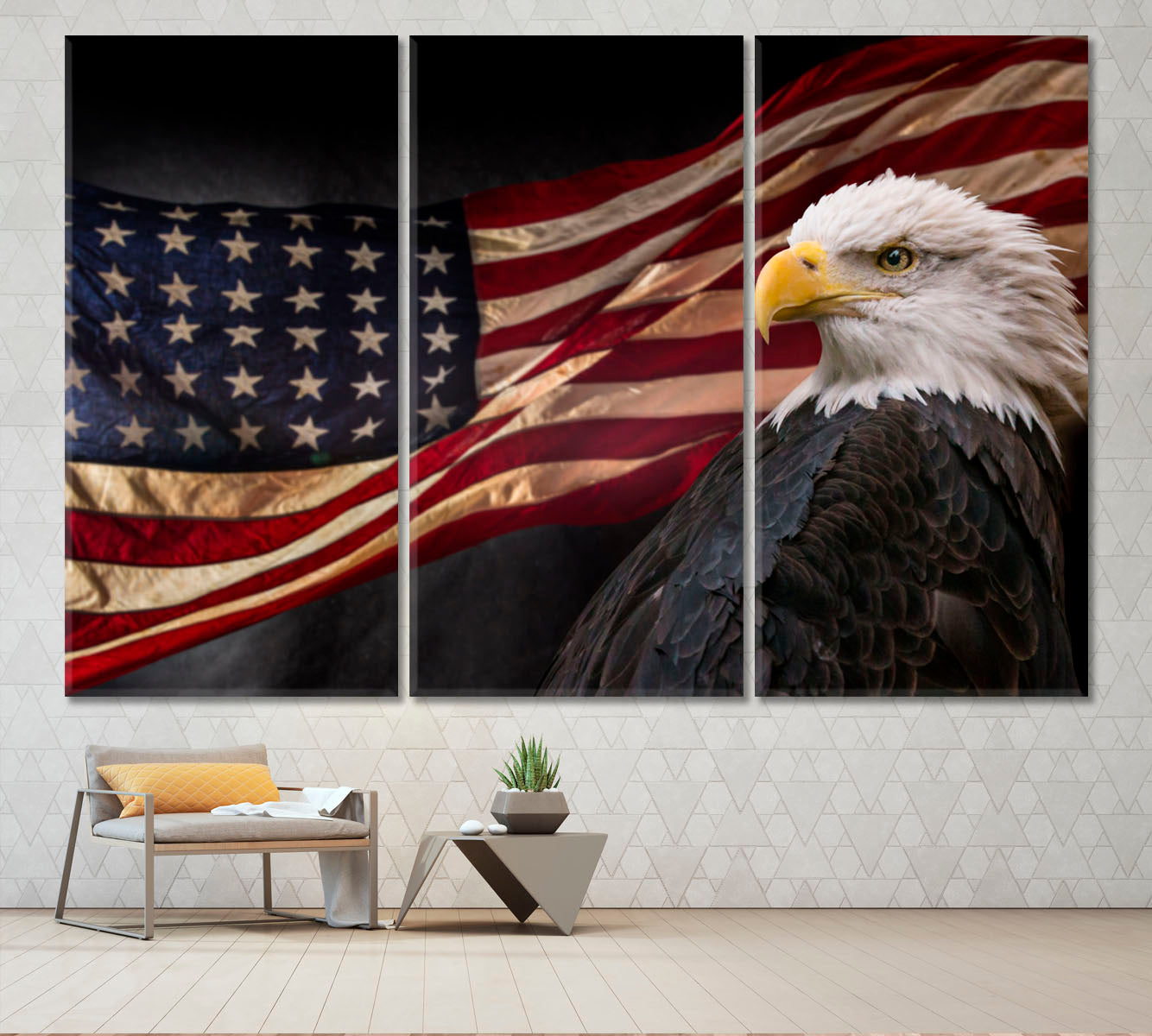 Powerful America Patriotic Symbols Bald Eagle Poster Posters, Flags Giclee Print Artesty 3 panels 36" x 24" 