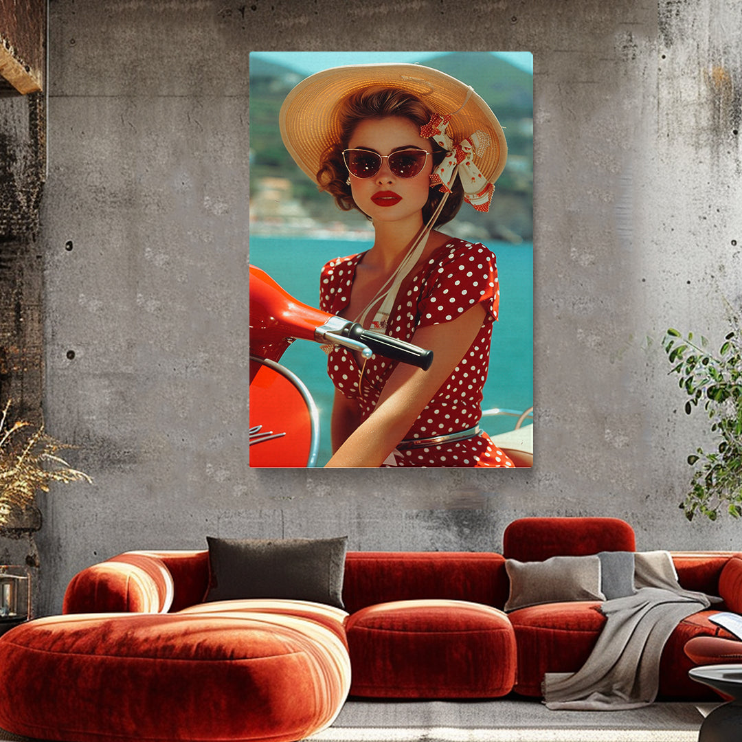 Girl on Retro Scooter Canvas Prints Artesty
