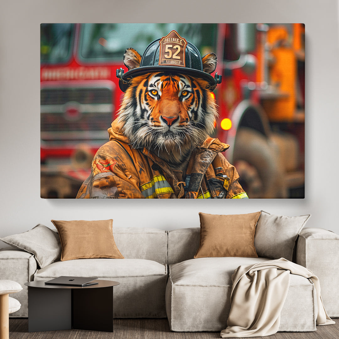 Tiger Firefighter Animals Canvas Print Artesty