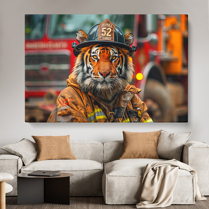 Tiger Firefighter Animals Canvas Print Artesty