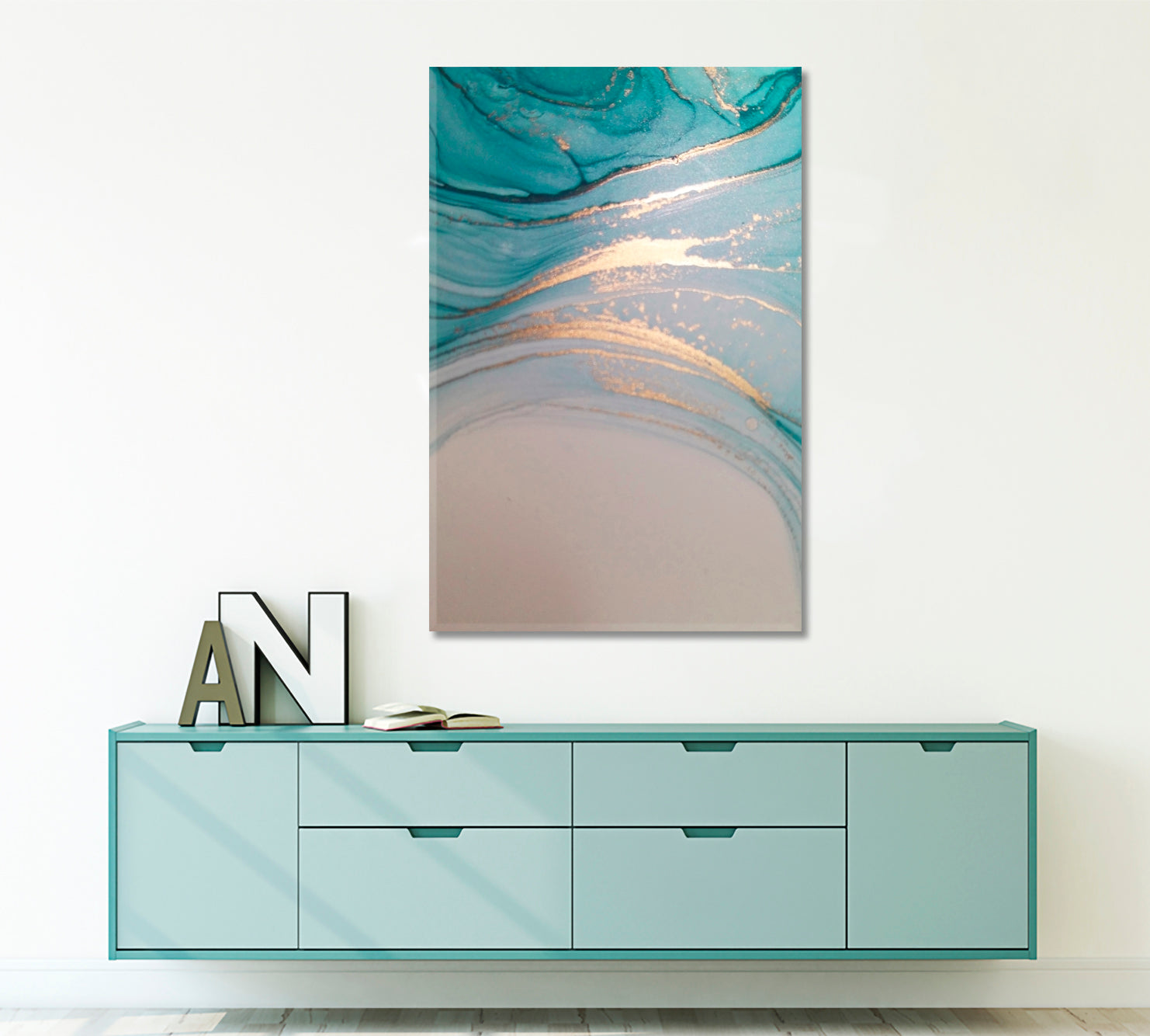 Turquoise Mint Fluid Art Fluid Art, Oriental Marbling Canvas Print Artesty 1 Panel 16"x24" 