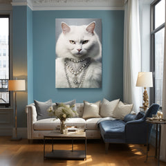 Majestic White Cat with Pearls Canvas Prints Artesty 1 Panel 24"x36" 