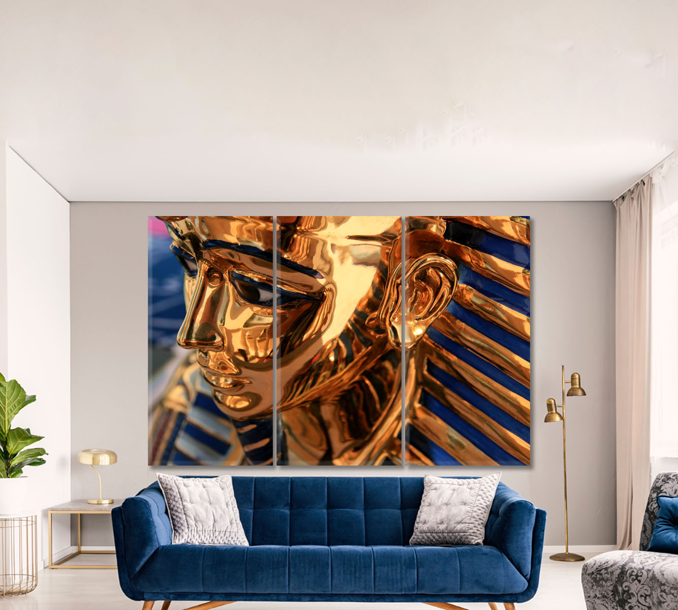 Tutankhamun Golden Egypt Pharaoh Gold Mask Business Concept Wall Art Artesty 3 panels 36" x 24" 