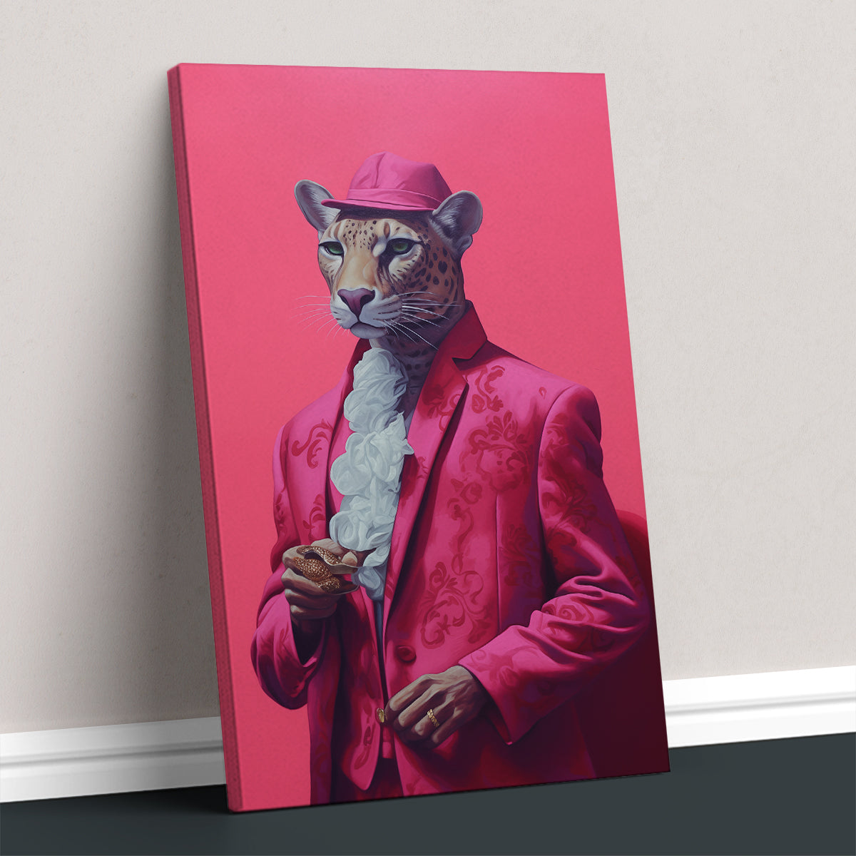 Leopard in Pink Suit and Cap Canvas Prints Artesty 1 Panel 16"x24"