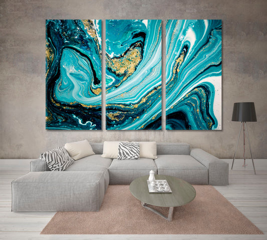 AGATE Magic Art Beautiful Natural Luxury Marbled Ancient Oriental Fluid Art, Oriental Marbling Canvas Print Artesty 3 panels 36" x 24" 