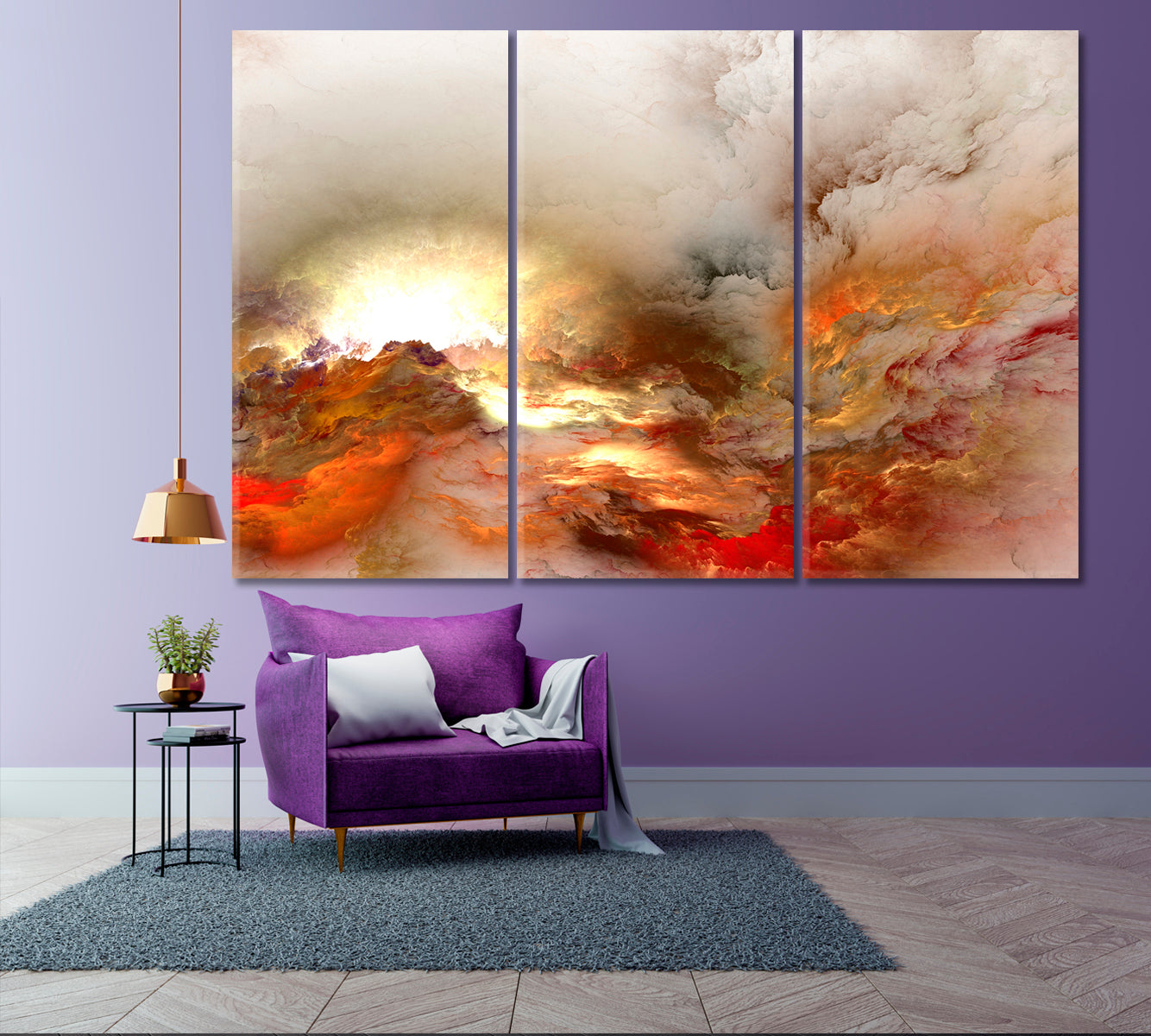SUNSET Abstract Colorful Sky Skyscape Canvas Artesty 3 panels 36" x 24" 