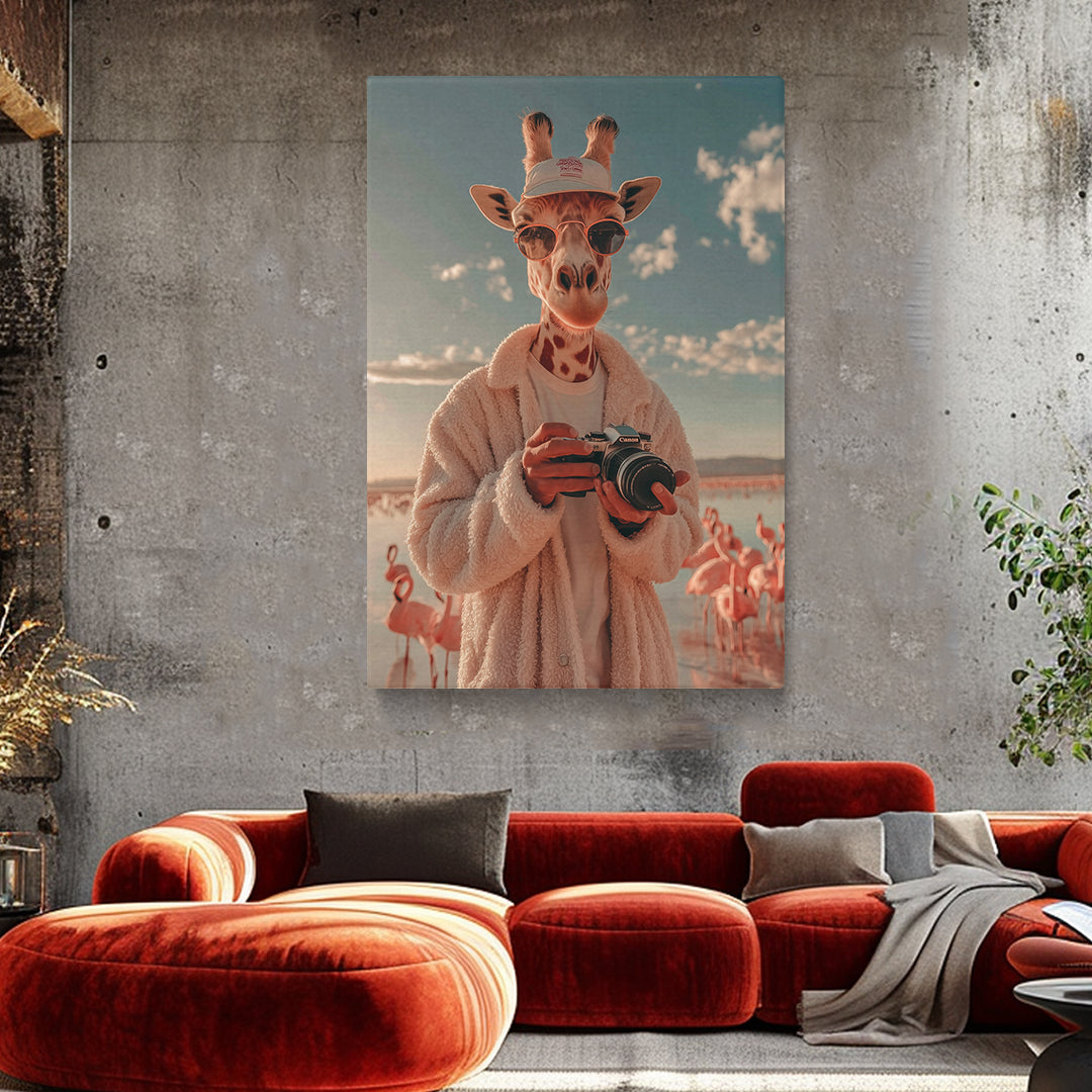 Giraffe Photographer with Camera Canvas Prints Artesty
