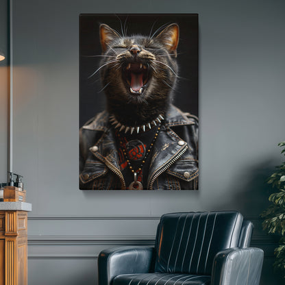 Rockstar Cat in Leather Jacket Canvas Prints Artesty