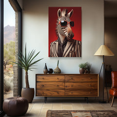 Chic Zebra in Pinstripe Suit, Quirky Animal Art Abstract Art Print Artesty 1 Panel 30"x46" 
