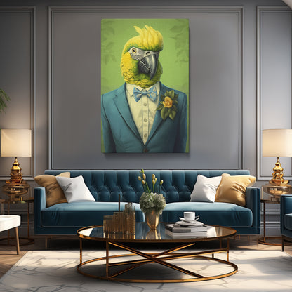 Parrot in Teal Suit and Bow Tie Canvas Prints Artesty