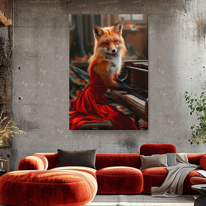 Pianist Fox in Red Dress Canvas Prints Artesty