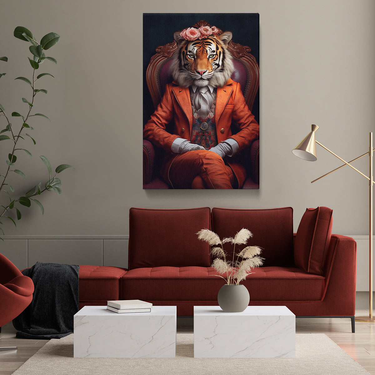 Chic Tiger Gentleman Canvas Prints Artesty 1 Panel 30"x46" 
