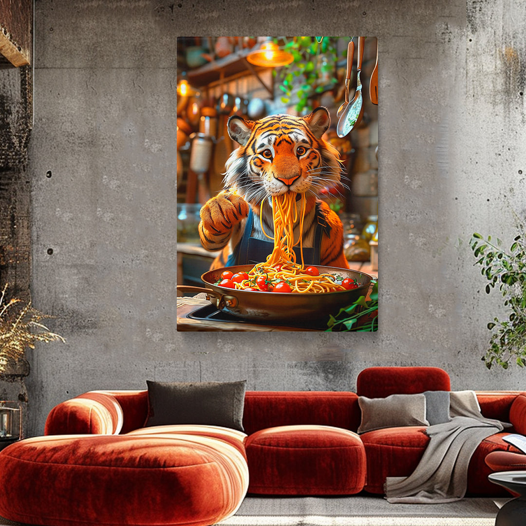 Funny Tiger Eating Cherry Tomato Spaghetti Canvas Prints Artesty