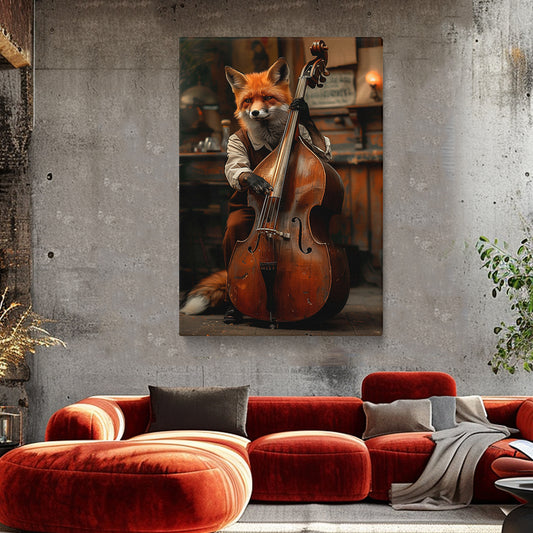 Fox Playing Double Bass Canvas Prints Artesty