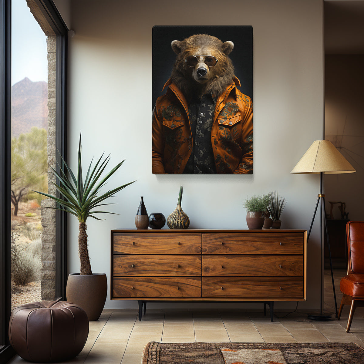 Brutal Bear in Jacket and Sunglasses Canvas Prints Artesty