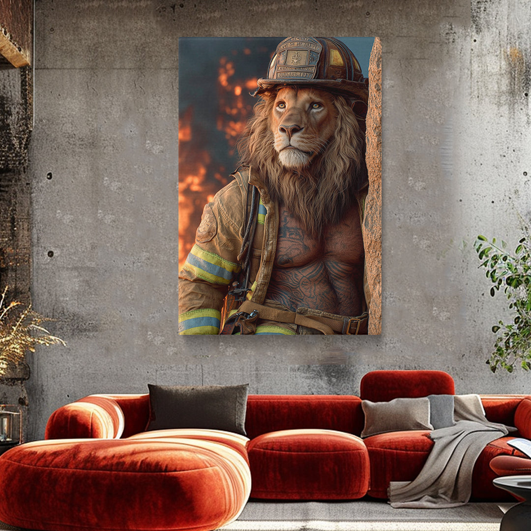 Lion Firefighter Heroic Animal Canvas Prints Artesty