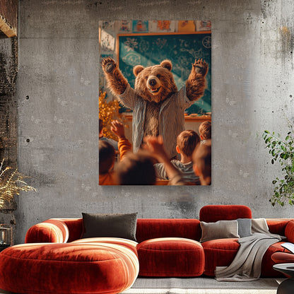 Happy Bear Teacher in Classroom Canvas Prints Artesty 1 Panel 16"x24"