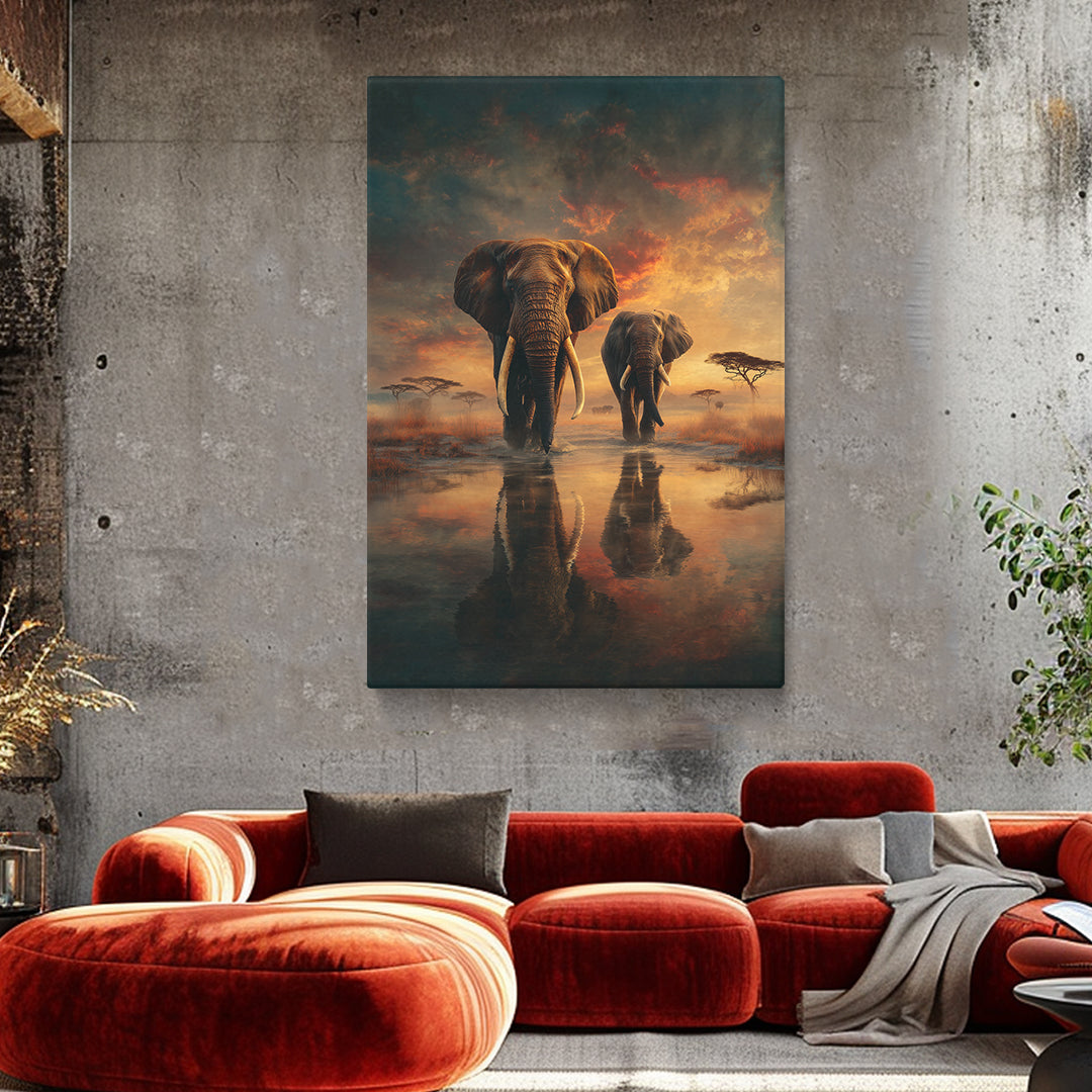 Majestic African Elephants at Sunset Canvas Prints Artesty