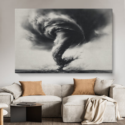Black and White Tornado with Tree Animals Canvas Print Artesty