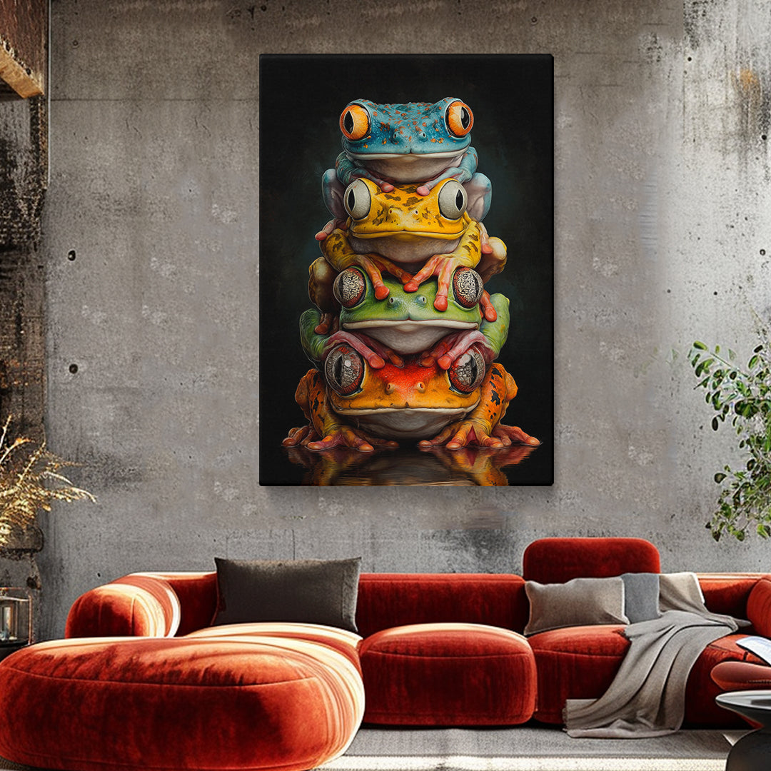 Stacked Colorful Frogs Canvas Prints Artesty