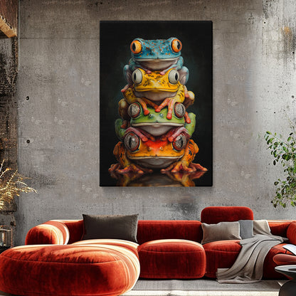 Stacked Colorful Frogs Canvas Prints Artesty