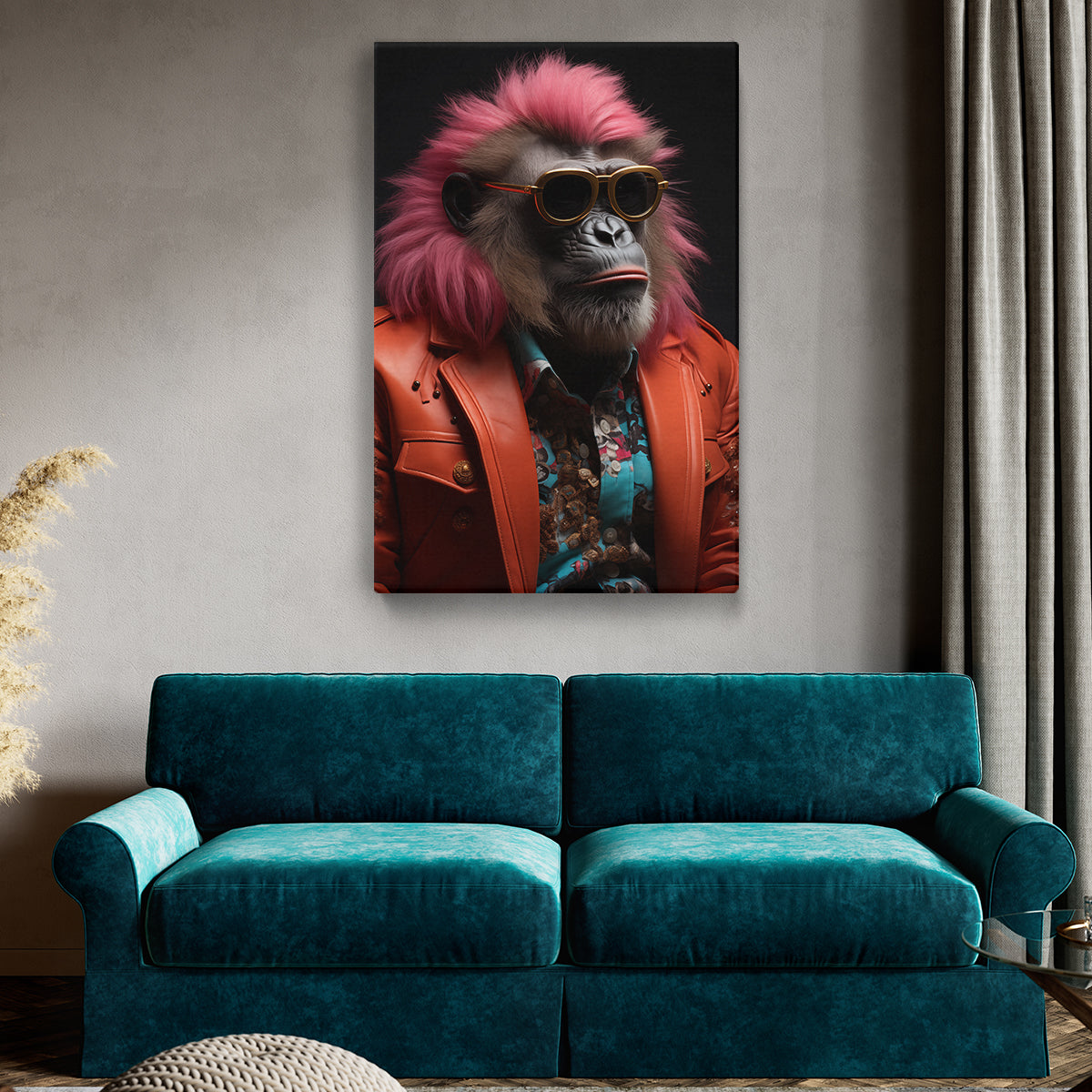 Stylish Monkey in Orange Jacket and Sunglasses Canvas Prints Artesty