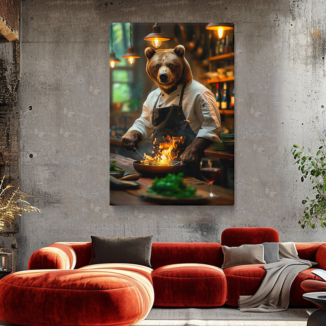 Bear Chef Cooking Over Flames Canvas Prints Artesty