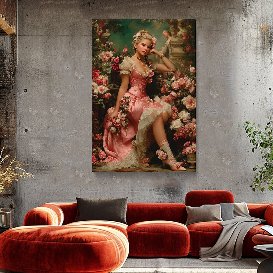 Floral Canvas Art of Rococo Lady