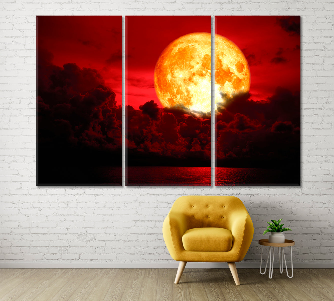 Eclipse Full Blood Moon Fabulous Landscape Scenery Landscape Fine Art Print Artesty 3 panels 36" x 24" 