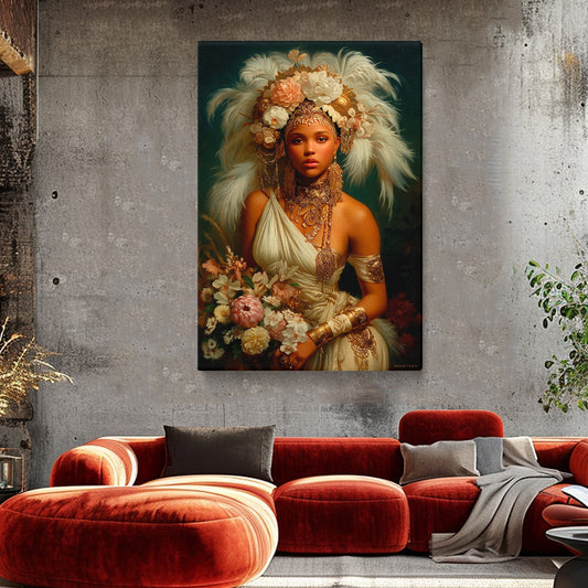 African Women Portrait with Feathers Crown Canvas Prints Artesty