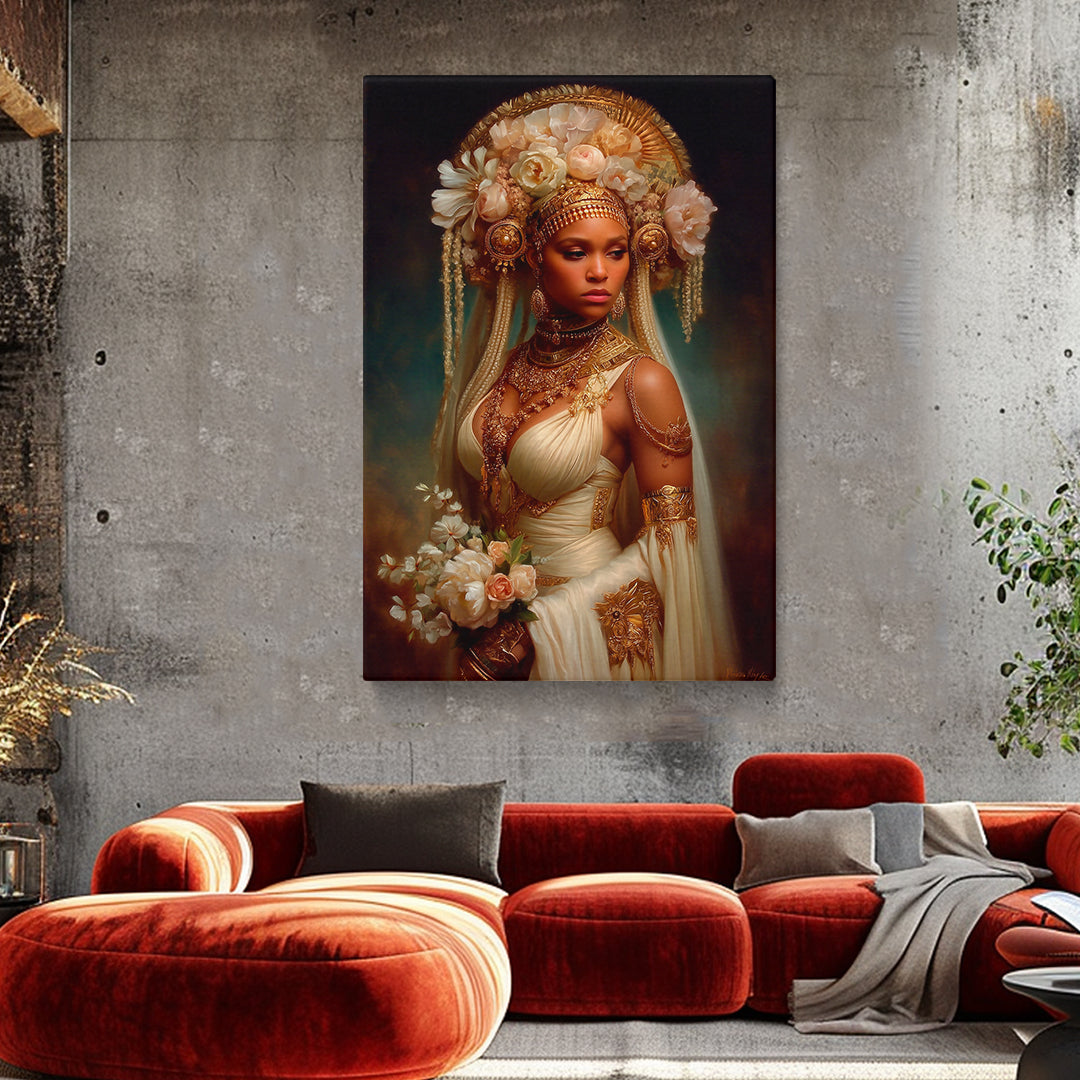 African woman with golden jewelry and braided hair