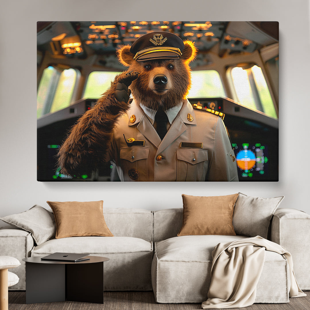 Bear Pilot Animals Canvas Print Artesty 1 panel 24" x 16"