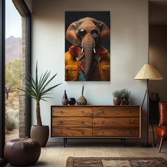 Trendy Jungle Elephant in Jacket Canvas Prints Artesty 1 Panel 24"x36" 
