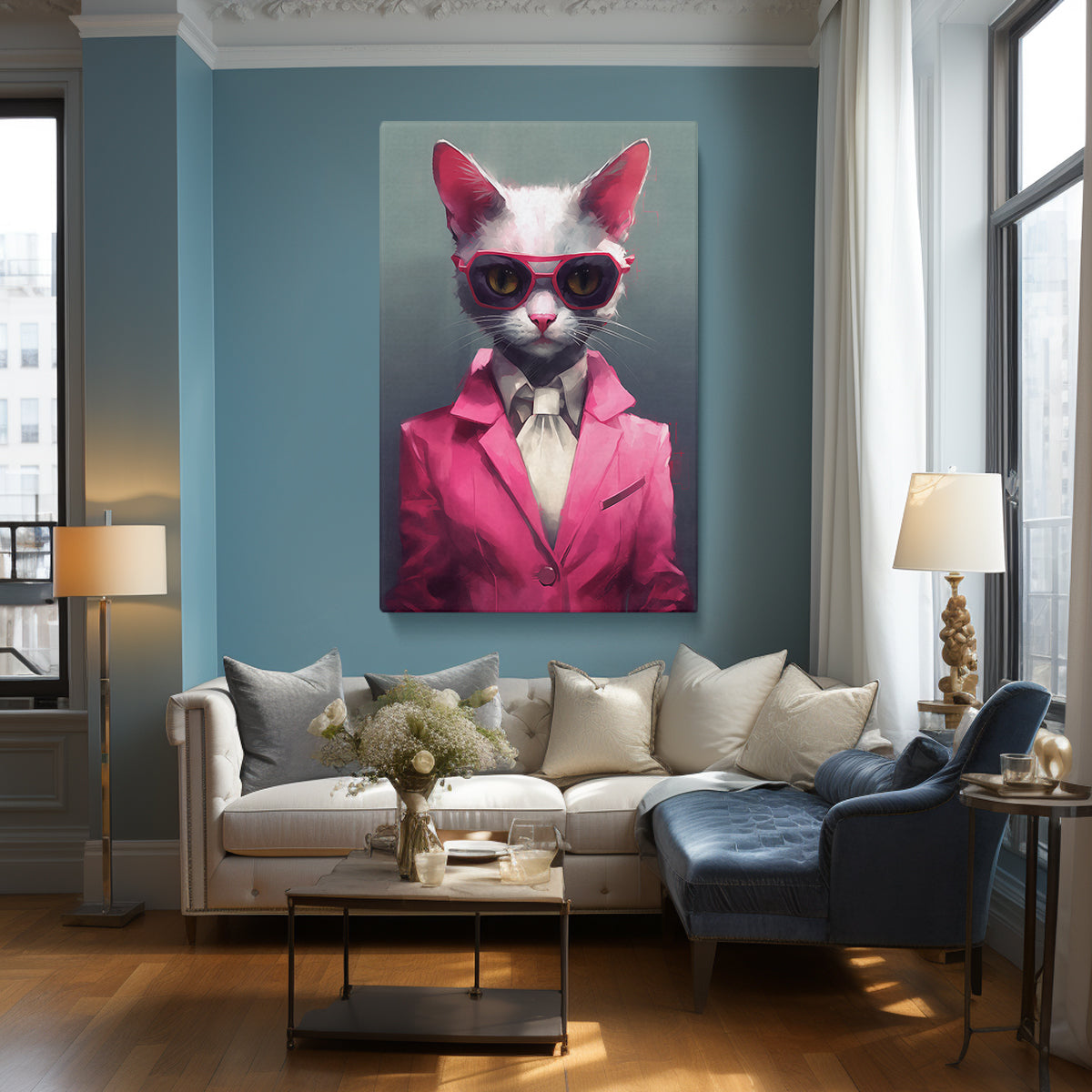 Chic Cat in Pink Suit Canvas Prints Artesty 1 Panel 35"x55" 