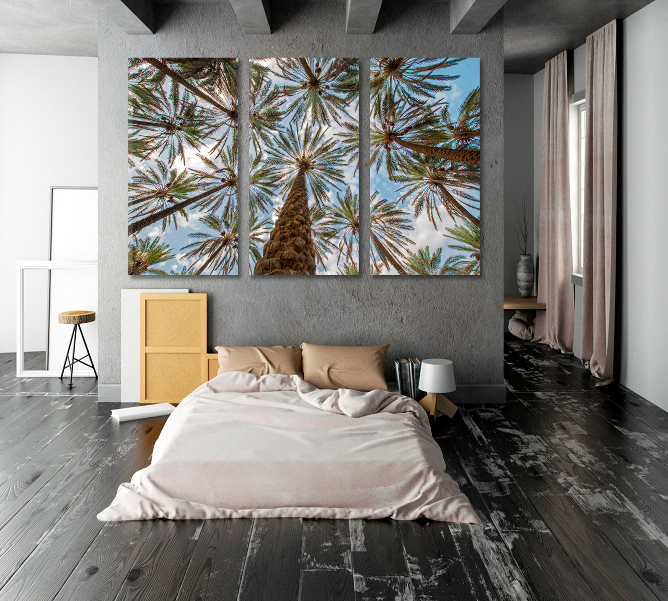 Sky & Tropical Exotic Palms Trees Panorama Tropical, Exotic Art Print Artesty 3 panels 36" x 24" 