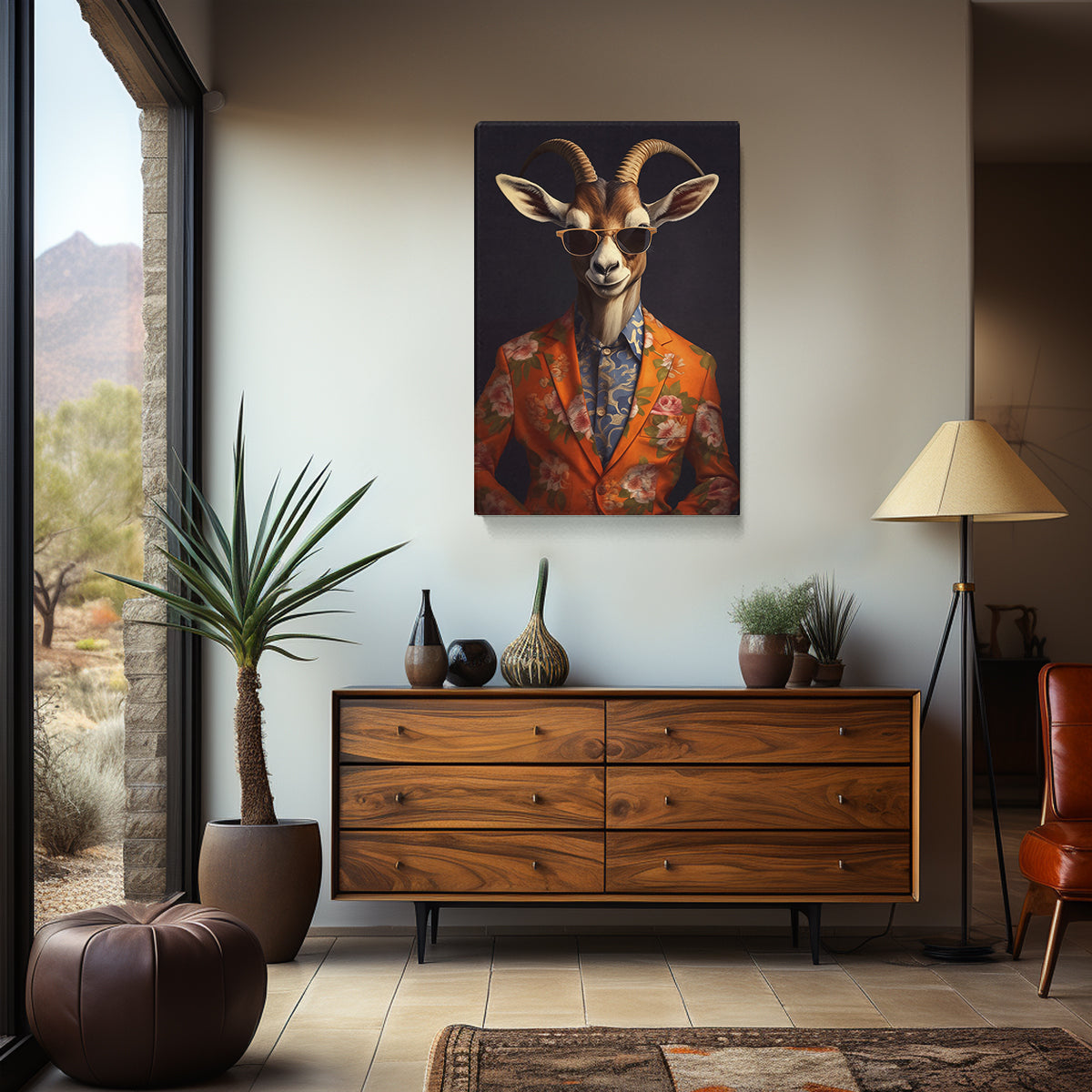 Trendy Gazelle in Blazer and Sunglasses Canvas Prints Artesty