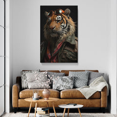 Stylish Tiger in Aviator Glasses, Jungle Animal Artwork Abstract Art Print Artesty 1 Panel 24"x36" 