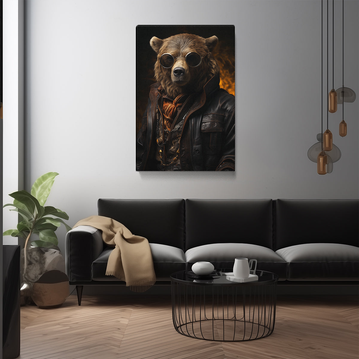 Bear in Leather Jacket and Sunglasses Canvas Prints Artesty
