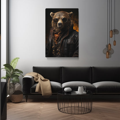 Bear in Leather Jacket and Sunglasses Canvas Prints Artesty