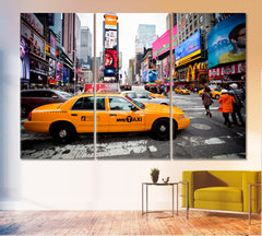 URBAN New York City Street Time Square Yellow Cab Abstract Art Print Artesty 3 panels 36" x 24" 