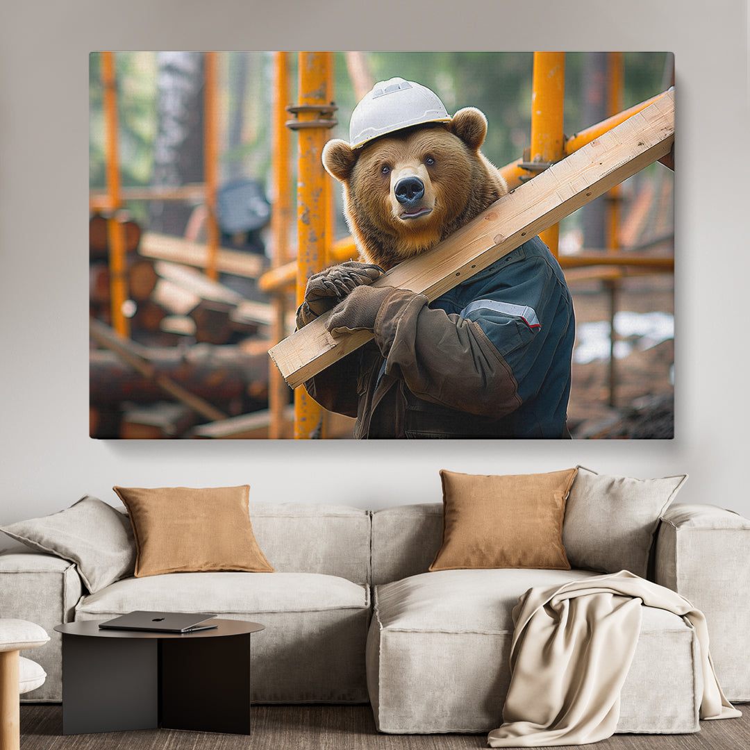 Bear Construction Worker Animals Canvas Print Artesty