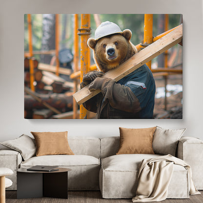 Bear Construction Worker Animals Canvas Print Artesty