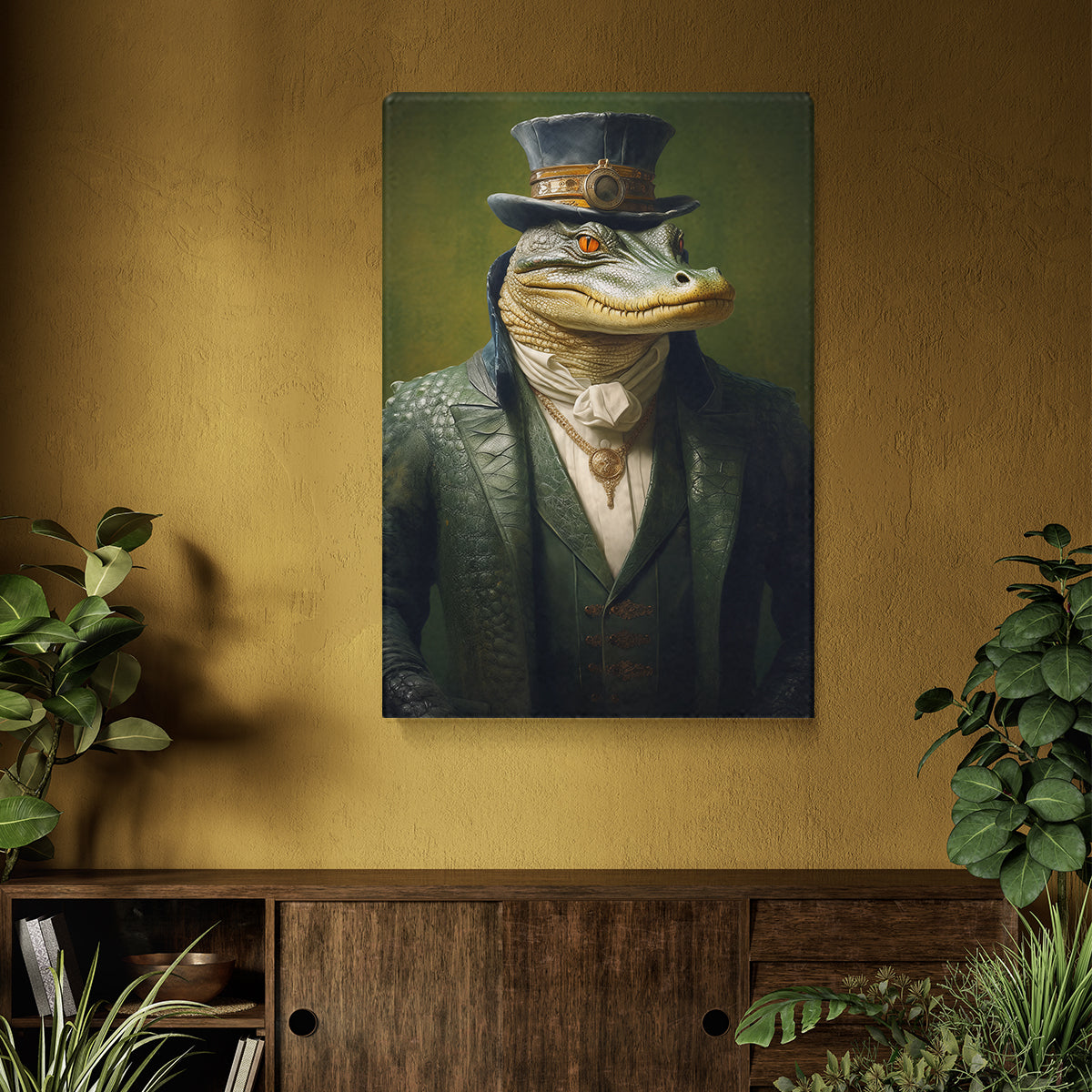 Steampunk Alligator in Green Suit Canvas Prints Artesty