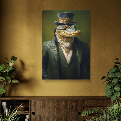 Steampunk Alligator in Green Suit Canvas Prints Artesty